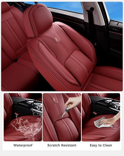 Huidasource Red Front Seat Cover Luxury Nappa Leather, Front Car Seat Cover with Airbag, Front Storage Pocket, Lumbar Support, Cooling＆Heating, Seat Covers Universal Fit for Most Cars SUV Trucks, Red - Image 7