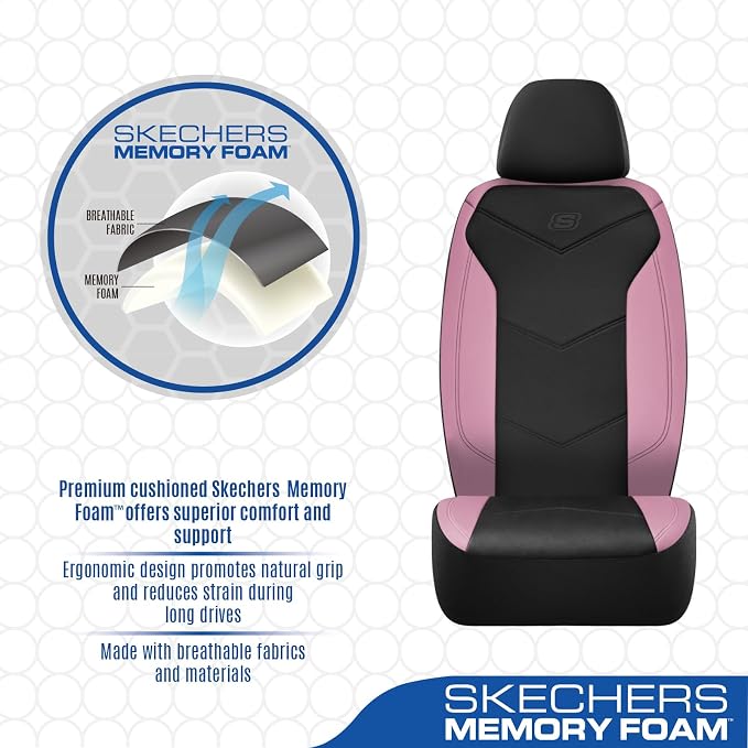 Skechers Memory Foam Seat Covers,Leather Car Seat Covers, Ultimate Comfort & Support Front Seat Covers Airbag Compatible, Automotive Universal Fit Most for SUVs, Vans, Sedans, Cars, Trucks,Pink - Image 4