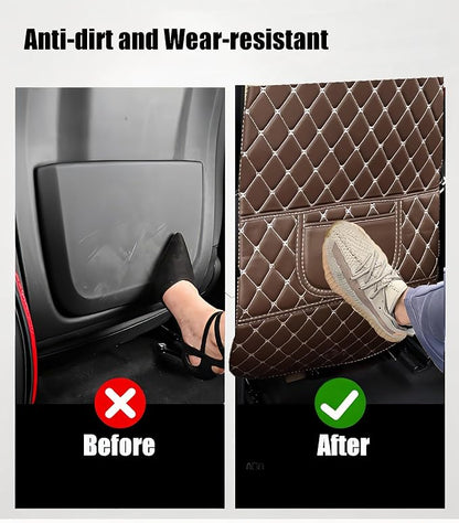 Leatherette Car Seat Protector - 2 Pack Large Car Kick Mats with Storage Organizer Seat Back Cover Against Dirty Shoes & Scratches, Universal Fit for Most Vehicles (Coffee) - Image 4