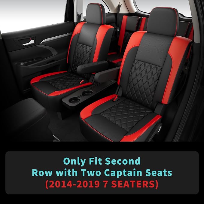 Custom Seat Covers for Toyota Highlander 2014-2019 7Seats BlackRed | faux leather, 2nd row captain chairs, waterproof, breathable, airbag compatible, stain resistant, easy install, durable - Image 2