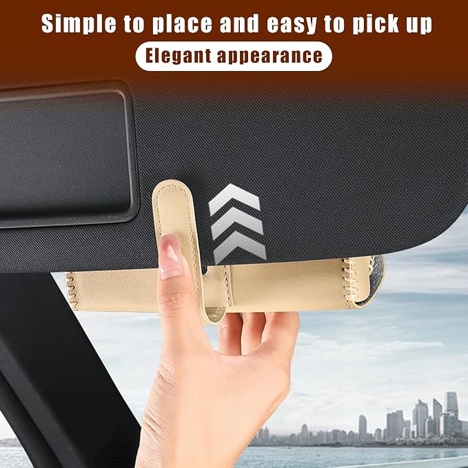 Augeny Sunglasses Holder for Car Sun Visor, Leather Auto Eyeglasses Storage Case with Hidden Magnetic Closure, Protective Glasses Organizer Box, Vehicle Visor Accessories for Woman Man (Beige) - Image 4
