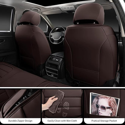 Car Seat Covers Front Seats, 2Pcs Universal Faux Leather Front Seat Covers for Cars, Waterproof Automotive Seat Covers Breathable Seat Cover for Most Sedans, Trucks, SUV (Brown) - Image 2