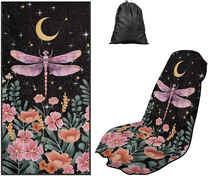 Dragonfly Moon Car Seat Towel Cover for Front Seat Only Sweat Auto Seat Cover Protector Pink Dragonfly Flower Car Interior Seat Protector Driver Seat Cushion Cover for Yoga Swimming Hiking by YMPUDXFI