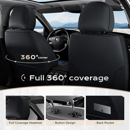 Coverado Car Seat Covers Front, Seat Covers for Cars, Waterproof 2-Pack Car Seat Cushions, Leather Carseat Seat Protectors, Universal Seat Covers Fit for Most Sedans SUV Pick-up Trucks(Black&Blue) - Image 3