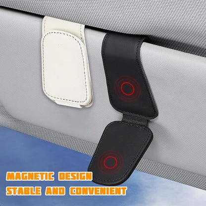 Sunglasses Holder for Car Visor, Microfiber Leather Magnetic Sun Visor Eyeglasses Hanger & Ticket Card Clip, Multi-Function Automotive Interior Glasses Mount, Universal Fit (Light Beige) - Image 3