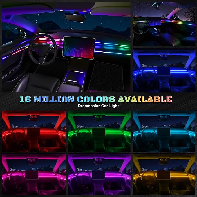 Dreamcolor Acrylic Interior Car LED Strip Light with Wireless APP, RGB 6 in 1 with 175 inches 612 LEDs Fiber Optic Car Symphony Ambient Lighting Kits, Sound Active Function LED Strip for Cars - Image 2