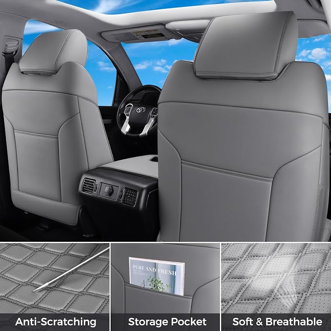 Huidasource Tacoma Gray Seat Covers, Nappa Leather Front & Rear Truck Seat Cushion Cover Fit for 2nd Gen Toyota Tacoma 2005-2015 Double&Crew Cab Base Prerunner SR5 Limited TRD Sport(Full Set/Gray) - Image 4