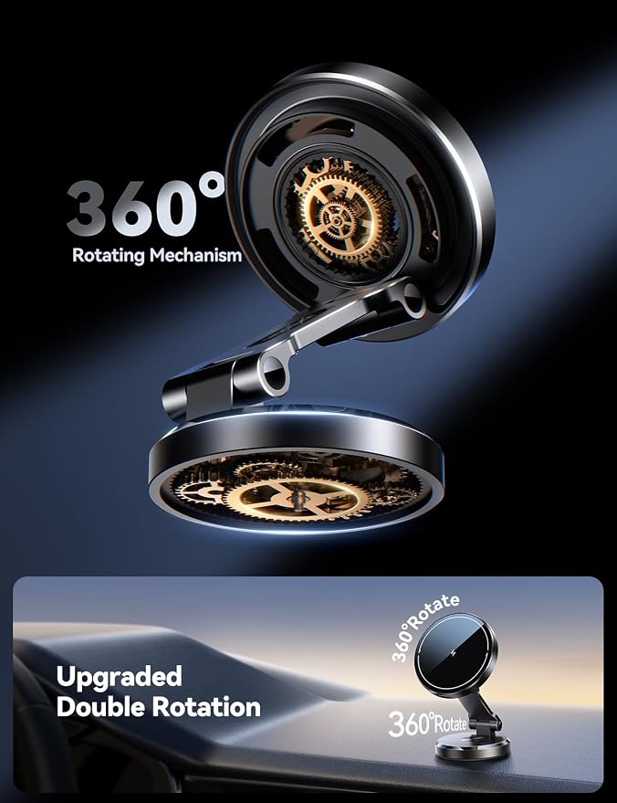 Metal MagSafe Car Mount Charger with 360° Rotatable Charging Panel & Base | 15W Fast Charging Magnetic Phone Holder, Strong Magnets Wireless Car Charger, Car Mount for iPhone 17 Pro Max 16 15 14 13 12 - Image 2