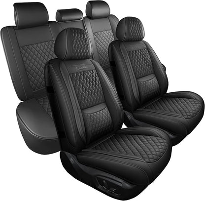 Black Thick Nappa Leather 3D Contoured Automotive Car Seat Covers Full Set | Univerasal Fit,Lumbar Support,3D Contoured,Semi Coverage,Waterproof,ThickTexture,for most Suvs Trucks Sedans by ZenRideCarCare