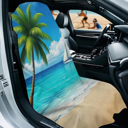 Hawaiian Palm Tree Car Seat Towel Cover with Storage Bag | Tropical Palm Tree Auto Interior Seat Towel Car Interior Accessories for Women Men Sweat Seat Cover Protector for Gym Yoga - Image 2