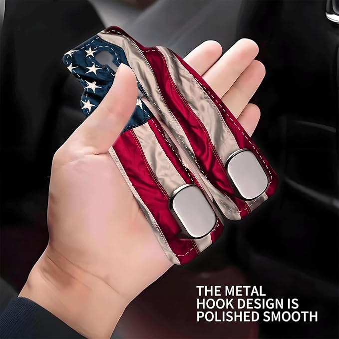 Car Seat Headrest Hook, Universal Leather Cute Hanger Holder Hook, Storage Organizer Interior Accessories for Purse Bags Handbag Cute American Flag - Image 4