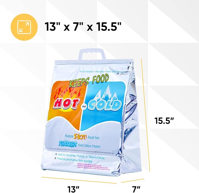 Superio Hot and Cold Insulated Bags for Food Delivery, Grocery Shopping Bags, Food Storage for Hot and Frozen Food for Travel, Disposable Cooler Bag, Reinforced Thermal Lunch Bag (3, 13"x7"x15.5") - Image 2