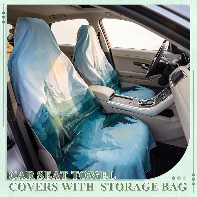 2 Pack Car Seat Towel Covers, 63 x 32 Universal Non Slip Microfiber Sweat Protector for Gym Running Swimming Yoga, Washable Bucket Seat Covers for Cars Trucks SUVs(Mountain Lake) - Image 6