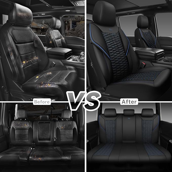 CAR PASS 3D Foam PU Leather Car Seat Covers Full Set,Luxury Breathable Faux Leather Seat Covers for Car,Anti Slip Universal Fit for SUVs Vans Sedan Truck Auto,Armrest Airbag Compatible,Black and Blue - Image 8