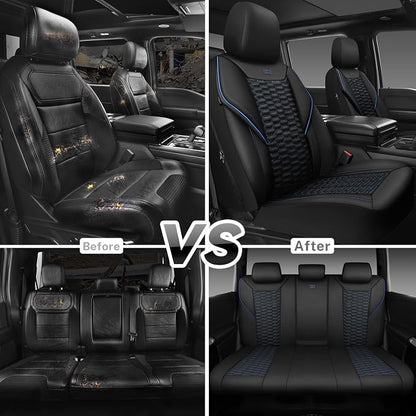 CAR PASS 3D Foam PU Leather Car Seat Covers Full Set,Luxury Breathable Faux Leather Seat Covers for Car,Anti Slip Universal Fit for SUVs Vans Sedan Truck Auto,Armrest Airbag Compatible,Black and Blue - Image 8
