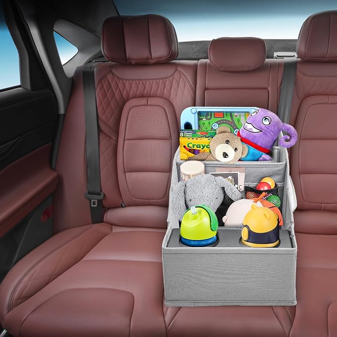 MULISOFT Car Seat Organizer- Backseat Car Organizer with 12 Storages Compartments and 2 Cup Holders, Organizers and Storage, Front Seat for Travel Kids,Pure Gray - Image 6