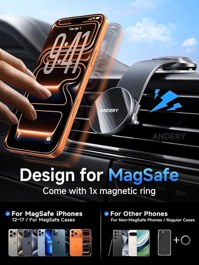 ANDERY Only for iPhone Magsafe Car Mount [360° Adjustable Memory Alloy Arm] | 2400gf Strong Magnetic Power, Bendable Phone Holders for Your Car, Car Phone Holder with Dashboard Pad, for iPhone 17-12 - Image 6
