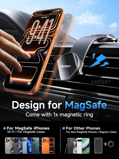 ANDERY Only for iPhone Magsafe Car Mount [360° Adjustable Memory Alloy Arm] | 2400gf Strong Magnetic Power, Bendable Phone Holders for Your Car, Car Phone Holder with Dashboard Pad, for iPhone 17-12 - Image 6