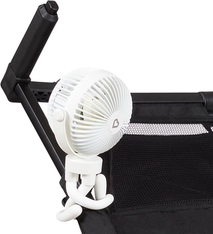 Munchkin Stroller Fan - Portable Fan for Travel, Baby Gear Accessory with 4 Speeds, Flexible Clip-on Leg Attachment, Rechargeable Battery, White with Multicolored LED Lights - Image 3