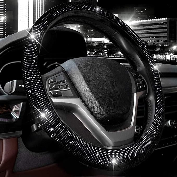 Steering Wheel Cover for Women 15 1/2 inches-16 inches Bling Bling Crystal by Valleycomfy