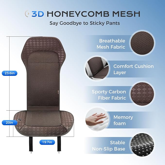 Coverado Summer Ventilated Car Seat Cushion, 12V-24V Dual Blowing & Suction Cooling Pad with 8 Turbo Fans, 3-Speed Adjustable, Universal Fit for Cars, SUVs, Trucks & Vans - Brown - Image 7