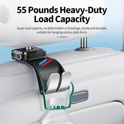 2 PCS Car Headrest Hook Safe Foldable Hidden Seat Hooks for BMW | Strong Load Capacity ABS Hanger for Purse Bag Storage Organizer, for BMW 3 4 5 X1 X3 X5 Accessories with Sporty 3-Color Logo - Image 3