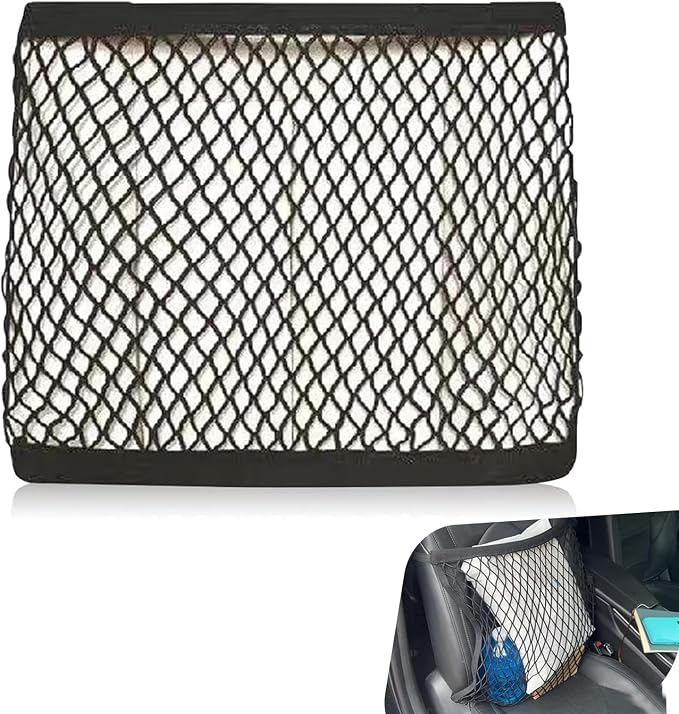 Car Seat Organizer Net, Versatile High Elastic Storage Net with Adjustable Buckle, Passenger Seat Mesh Purse Holder, Universal for Most Cars (Black) by Unknown