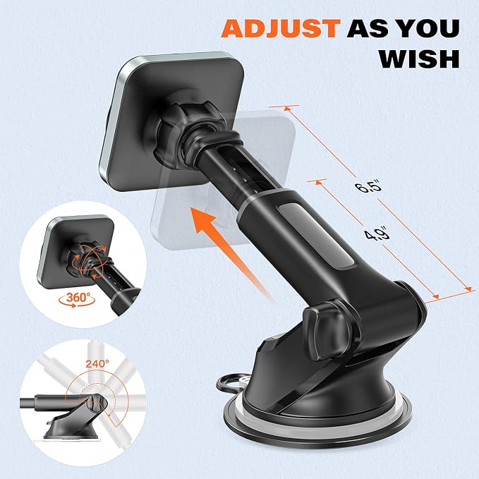 APPS2Car Magnetic Car Mount for MagSafe, Dashboard and Windshield Holder | With Telescopic Arm, Magnetic Phone Holder for Your Car, Designed for iPhone MagSafe Case - Image 5