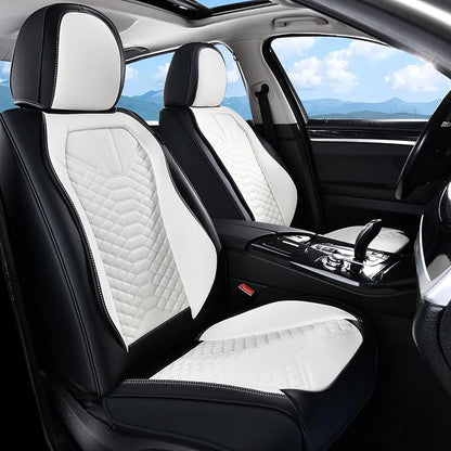 Coverado Car Seat Covers, Front Seat Cover, Waterproof Nappa Leather Seat Covers for Cars, 2 Pack Driver Car Seat Protectors, Automotive Seat Covers Universal Fit for Most Cars, Black&White by COVERADOAUTO