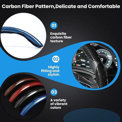 Hiseanllo Carbon Fiber Steering Wheel Cover 3PCS Set – Anti-Slip, Scratch-Resistant, Universal Fit for 14–16 Inch Wheels – Interior Car Accessories for Cars, SUVs, Trucks (Blue) - Image 3