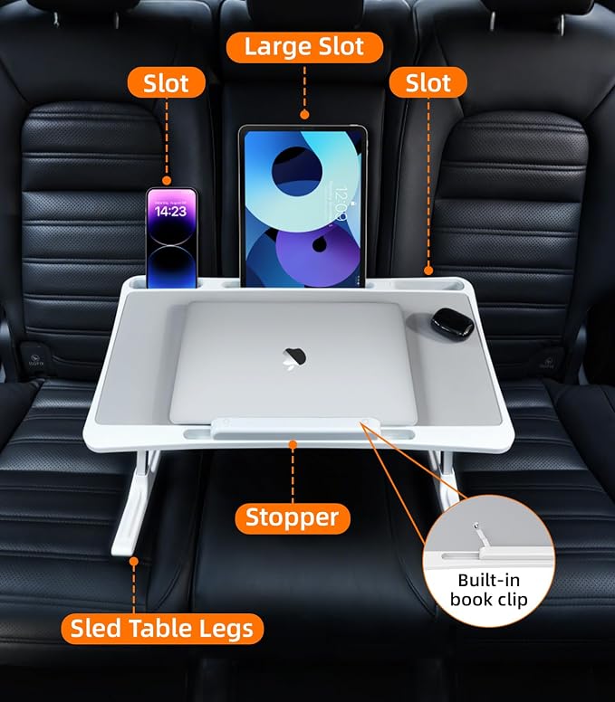 Large Car Seat Tray Table, Foldable Travel Tray for Kids Car Seat, Height Adjustable Car Lap Desk for Laptop Computer Tablet, Rear Seat Food Eating Tray, Car Travel Essentials for Long Trips - Image 2