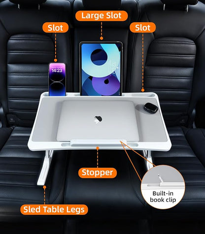Large Car Seat Tray Table, Foldable Travel Tray for Kids Car Seat, Height Adjustable Car Lap Desk for Laptop Computer Tablet, Rear Seat Food Eating Tray, Car Travel Essentials for Long Trips - Image 2