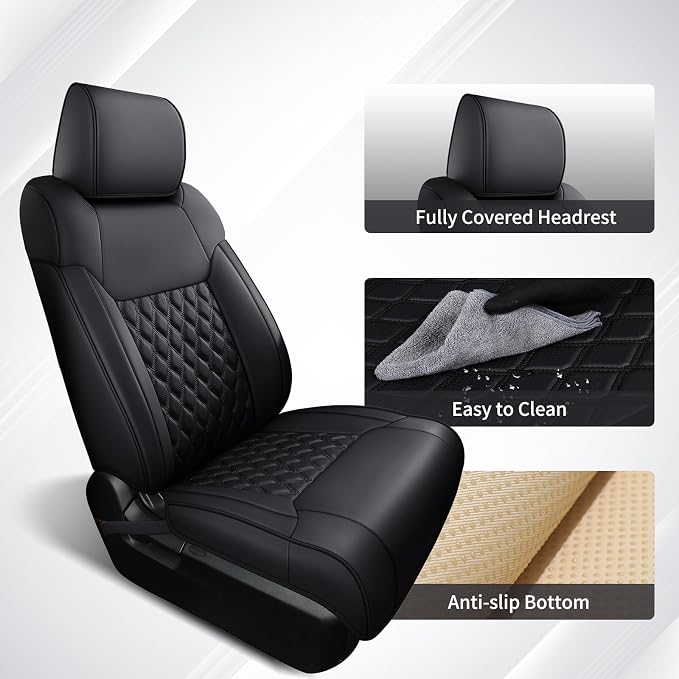 Huidasource Tacoma Seat Covers Full Set, Full Coverage Leather Truck Seat Cushion Cover Custom Fit for 2005-2015 Double & Crew Cab 2nd Gen Toyota Tacoma Base Prerunner SR5 Limited(Full Set/Black) - Image 4