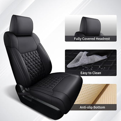 Huidasource Tacoma Front Seat Covers, Full Coverage Automotive Black Truck Seat Cover Custom Fit for 2005-2015 Double & Crew Cab 2nd Gen Toyota Tacoma Base Prerunner SR5 Limited(Front Pair/Black) - Image 2
