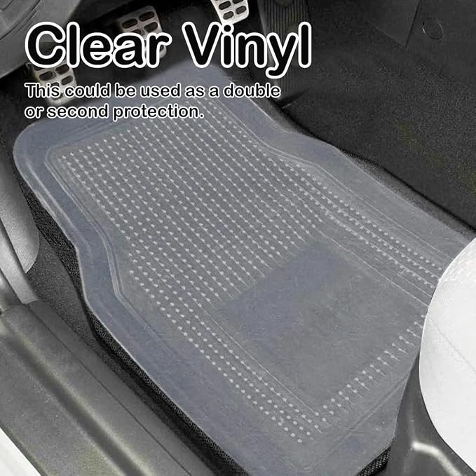 Vaygway All Weather Floor Mats-Universal 4 Piece Car Interior- Rubber Clear Car Plastic Rug-Blue-Tinged Weather Protection Mats - Image 4
