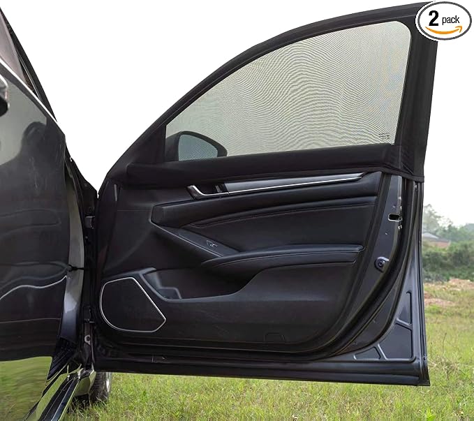 Car Front Side Window Shades,2 Pack Breathable Mesh Car Window Screens Sun Shades Covers for Car Camping, Fit for 95% of Sedan Cars and Medium SUVs by Yayalovehomee