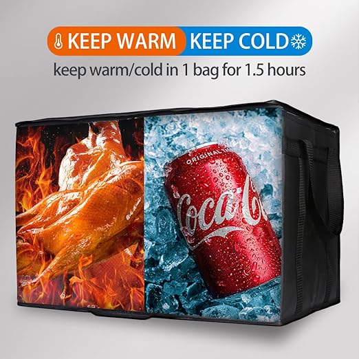 Bodaon Thermal Insulated Food Delivery Bag with Hard Bottom, 3XL, Black 1PK | Heavy Duty Catering Cooler Bag for Hot and Cold Meals, Ideal for Commercial Pizza Transport/Grocery/Restaurants/Events/Picnic - Image 3