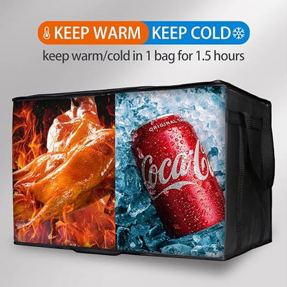 Bodaon 3-Pack Insulated Food Delivery Bag for Hot and Cold Meal, XXXL, Black, Grocery Tote Insulation Bag for Catering, Large Pizza Warmer - Image 4