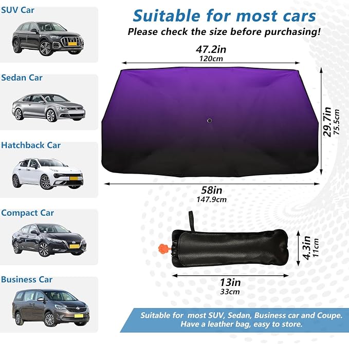 Purple Black Car Sun Shade Windshield Car Umbrella Foldable Uv Ray Reflector Front Window Sun Shade Visor Shield Cover - Image 2