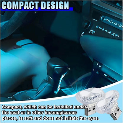 2PCS USB LED Car Interior Night Light, Crystal Mini Decoration Neno Ambient Light Car Interior Atmosphere Lamp, Plug-in USB Interface Auto Trunk Ambient Lighting Kit Universal for Cars (Blue) - Image 6