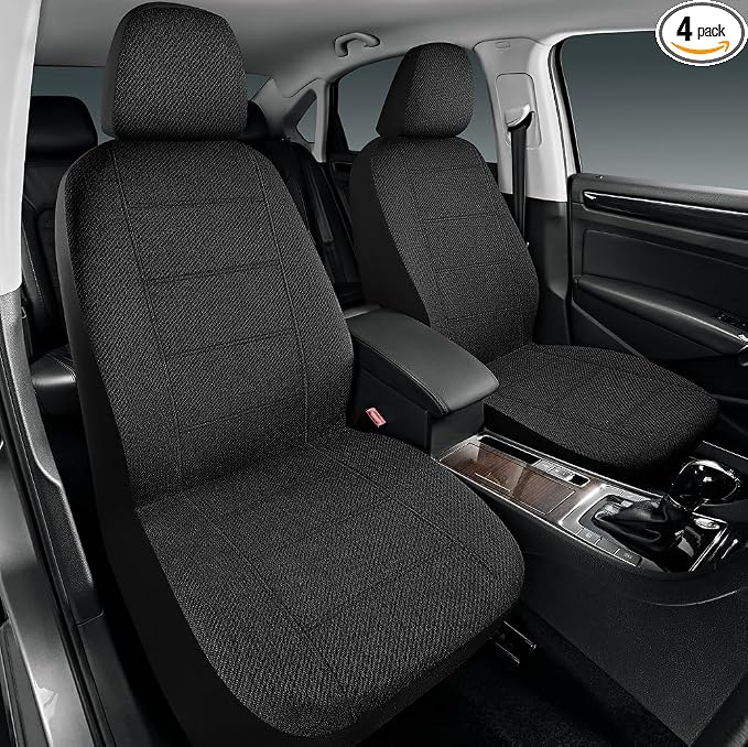 Road Comforts Car Seat Covers for Front Seat, Low Back Heavy Duty Breathable Flax Seat Protector, Airbag, Not Seat Belt Compatible, Washable Seat Cover Fits for Most Cars, Trucks, SUVs, Vans Black by RoadComforts