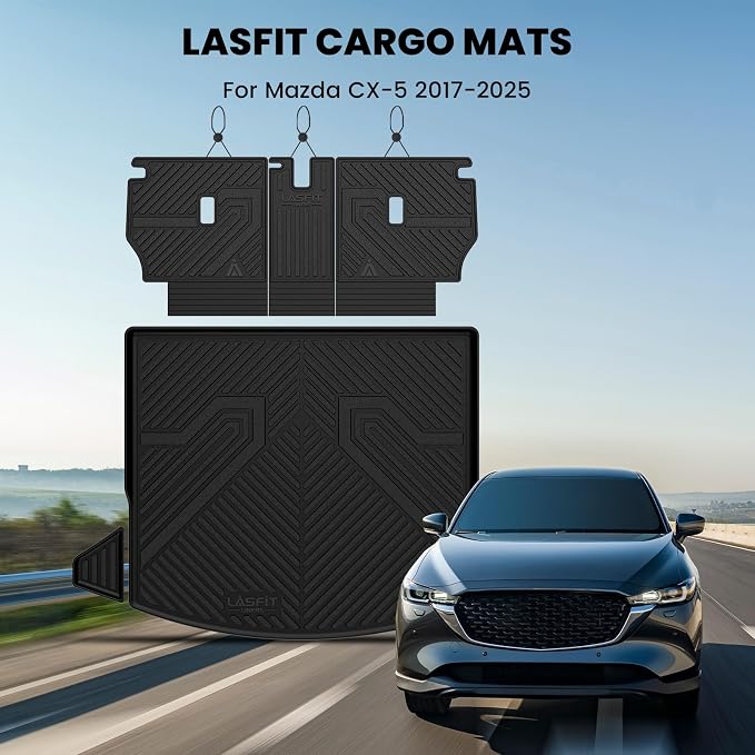 LASFIT Cargo Trunk Mat with Backrest Mats for Mazda CX5 2017-2025 | 100% TPE All Weather Rear Cargo Liner Custom Fit Waterproof CX 5 Seat Back Mat Automotive Accessories, Black - Image 8