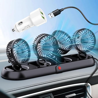4-Head Car Fan,3-Speed Adjustable Car Cooling Fan for Vehicle,360°Rotatable Portable Cooling Fans for Car,USB/12V Cigarette Lighter Powered,Powerful Airflow for SUV Rv Sedan Van Boat by HUIJUTCHEN