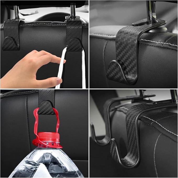4 PCS Car Seat Headrest Hook, S Type Auto Rear Seat Hanger Holders Backpack Storage Hooks, Universal Vehicle Storage Organizers for Wallet Purse Bag Cloth Umbrella (Gray) - Image 6