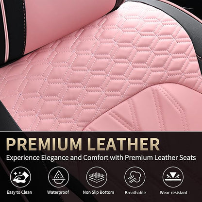 FLORICH Automotive Seat Covers Leather Pink Seat Covers for Cars Front Seats Waterproof Breathable Car Seat Cushion Comfort Interior Covers Universal Fit for Most Car Truck SUV Driving, Black&Pink - Image 7