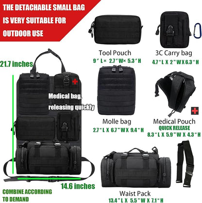 7 PACK Tactical Seat back organizer Truck organizer With 6 Detachable Pouches Universal For Car Truck Ford Jeep Military-Grade Heavier Panels With Multi-functional Packs (2 Set Black) - Image 2