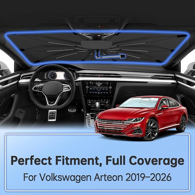 Windshield Sun Shade Umbrella for Volkswagen Arteon 2019–2026 Front Window | Double Layer Sunshade for Front Windshield for Arteon,Aotmotive UV Protection Sun Blocker & Heat Shield - Image 2