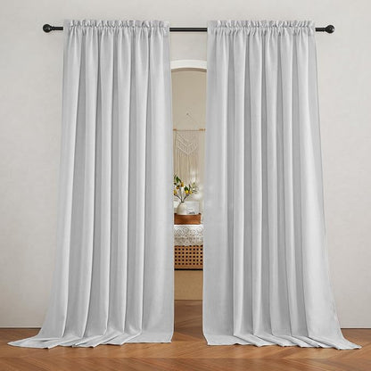 RYB HOME Linen Semi Sheer Curtains for Living Room, Light Filtering Half Privacy Window Curtains & Drapes for Bedroom, 2 Panels, Dove Green, 70" W x 108" L by RYBHOME