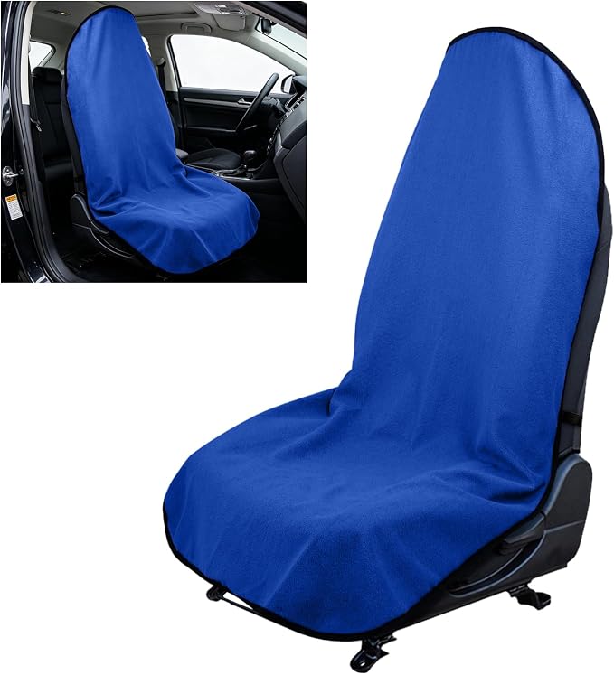 Waterproof Car Towel Seat Cover, Sweating Non Slip Car Seat Cover Protector for Gym Workout, Running, Swimming, Beach and Hiking, Machine Washable, Universal Fit for Front Seats (Dark Blue) by Wogomz