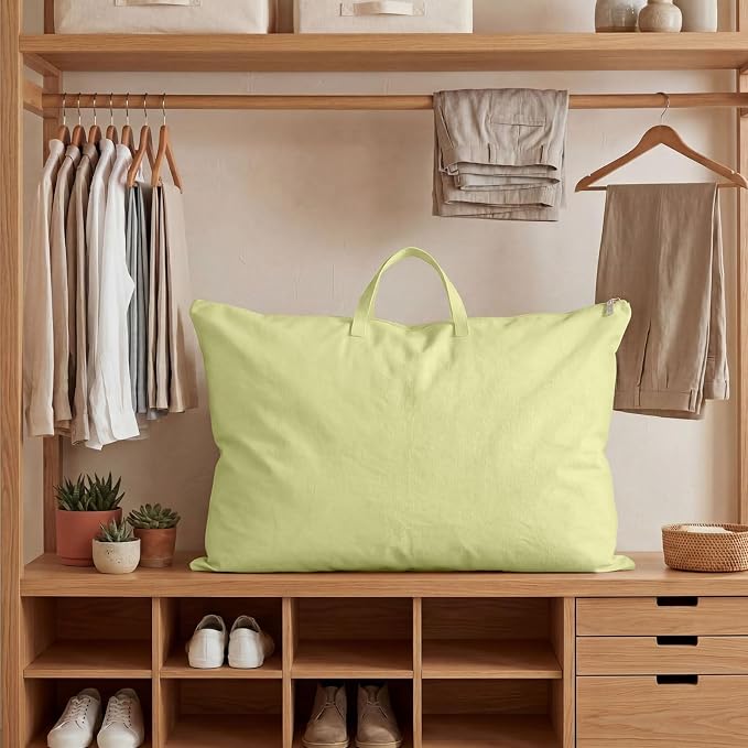 2 Pack Travel Pillow and Blanket Bags, 100% Cotton Canvas Pillow Storage Bag with Handles, Heavy Duty Breathable Organizer for Bedding Linens, Pillow Bag for Traveling(2,Olive Green,20"x26") - Image 4
